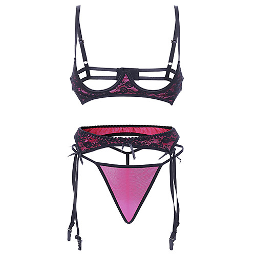 

Women's Bra & Panty Set Lace Bras Padless Open Cup Patchwork Blue
