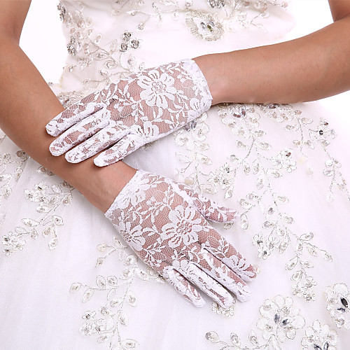 

Lace Wrist Length Glove Flower Girl Gloves With Rhinestone