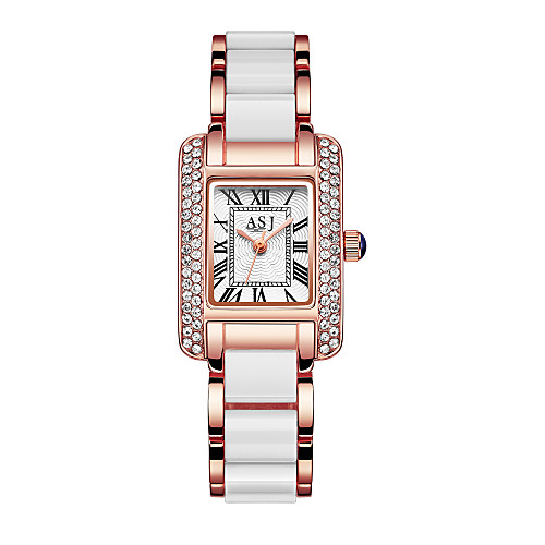

ASJ Women's Luxury Watches Wrist Watch Diamond Watch Japanese Quartz Ceramic Silver / Rose Gold 30 m Water Resistant / Waterproof Creative Analog Ladies Sparkle - Silver Rose Gold One Year Battery