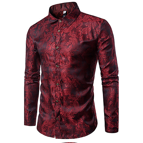 

Men's Shirt Solid Colored Jacquard Long Sleeve Daily Tops Luxury Purple Wine Navy Blue