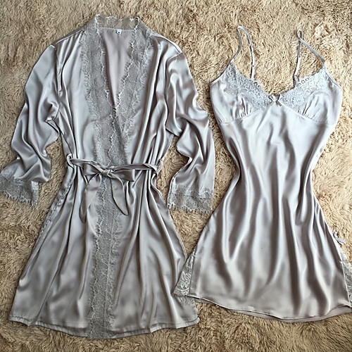 

Women's Robes Satin & Silk Lace Solid Colored V Neck M Blushing Pink / Sexy