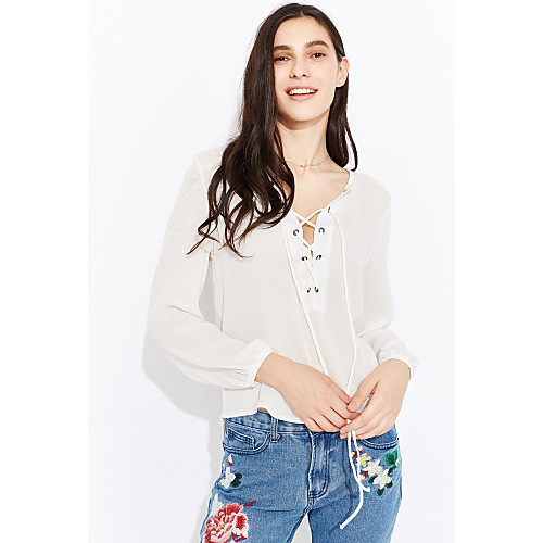 

Women's Solid Colored Blouse Street chic Going out Beach V Neck White
