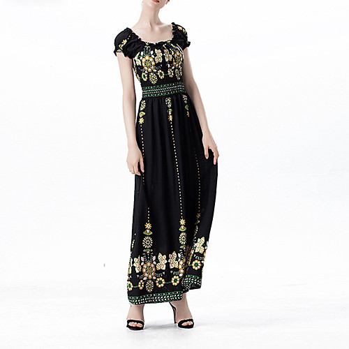 

Women's Sheath Dress Maxi long Dress Yellow Blushing Pink Short Sleeve Floral Backless Spring Summer Round Neck Vintage Streetwear Boho M L XL XXL