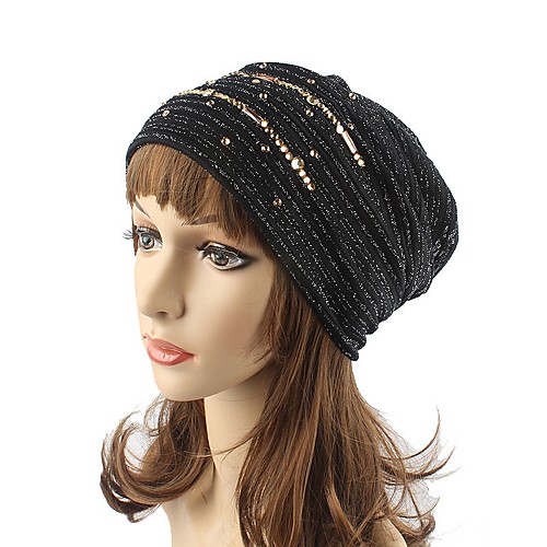 

Women's Beanie / Slouchy Floppy Hat Cute Cotton Polyester Headwear Chic & Modern Knitwear - Solid Colored Knitting Fall Winter Wine Black Blushing Pink