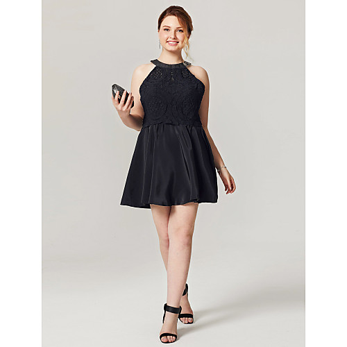 

A-Line / Fit & Flare Jewel Neck Short / Mini Chiffon / Lace Cocktail Party / Homecoming / Prom / Holiday Dress with Buttons / Pleats by