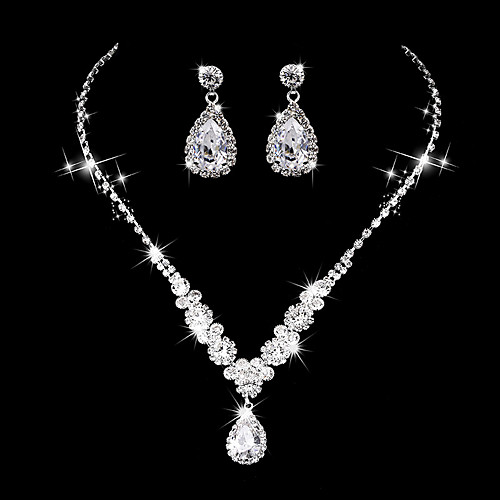 

Women's AAA Cubic Zirconia Drop Earrings Choker Necklace Bridal Jewelry Sets Drop Luxury Elegant Vintage Cubic Zirconia Earrings Jewelry Silver For Wedding Anniversary Party Evening Ceremony