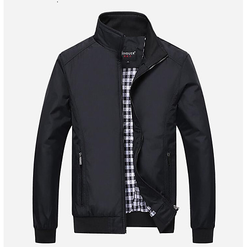 

Men's Jacket Daily Fall Spring Regular Coat Stand Collar Regular Fit Basic Jacket Long Sleeve Solid Colored Blue Black / Cotton