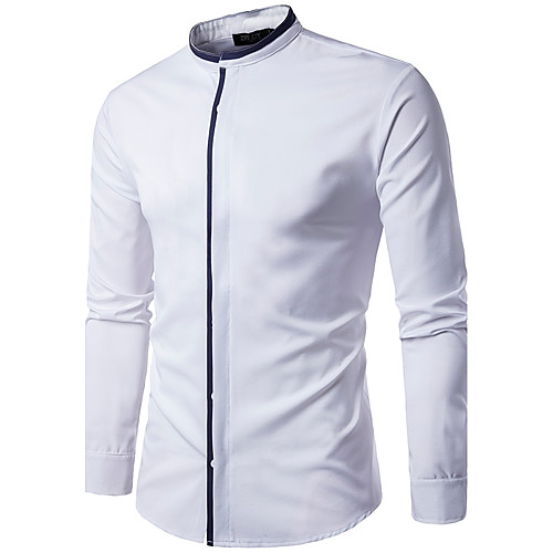 

Men's Shirt Solid Colored Long Sleeve Going out Tops Standing Collar White Navy Blue / Fall / Work