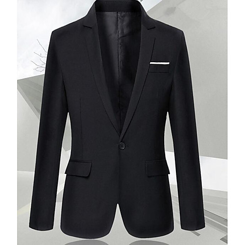 

Men's Blazer Daily Solid Colored Slim Cotton Men's Suit Black - Shawl Lapel / Spring / Long Sleeve