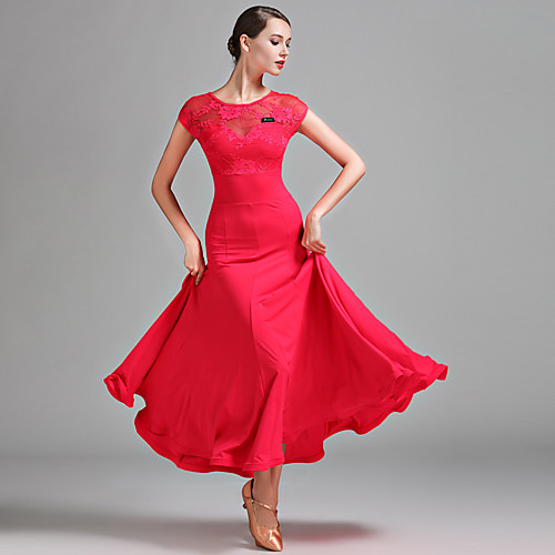 

Ballroom Dance Dress Lace Women's Performance Short Sleeves Natural Milk Fiber