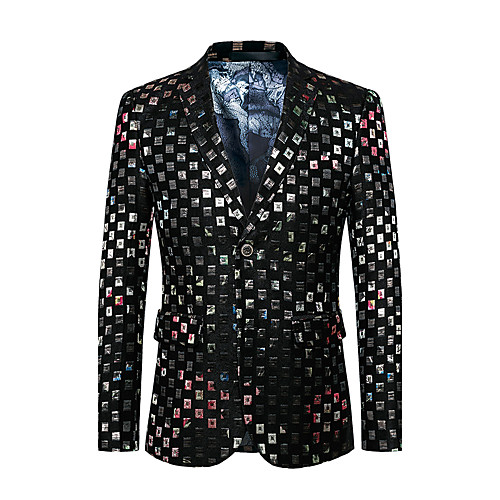 

Men's Party Street chic / Sophisticated Spring / Fall Plus Size Regular Blazer, Color Block Notch Lapel Long Sleeve Cotton / Polyester Oversized / Patchwork Black