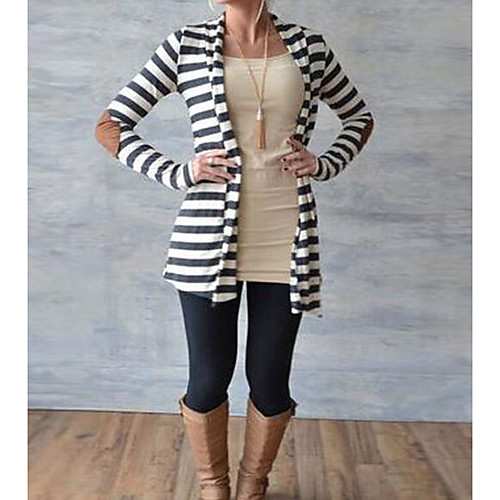 

Women's Striped Color Block Cardigan Long Sleeve Loose Regular Sweater Cardigans Round Neck Spring Fall Black / Holiday / Fine Stripe