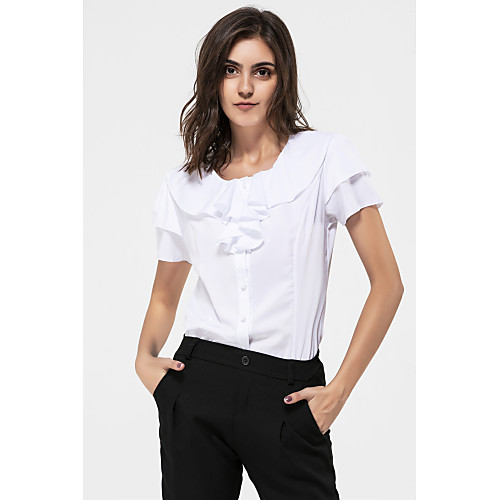 

Women's Shirt Solid Colored Plus Size Ruffle Short Sleeve Daily Tops White