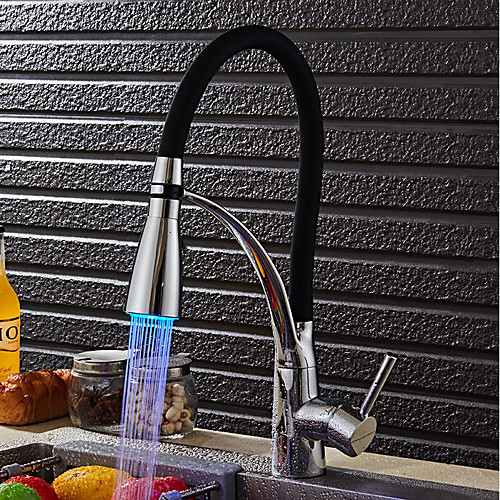 

Kitchen faucet - Modern / Contemporary Chrome LED Light / Pull-out / ­Pull-down Vessel / Brass