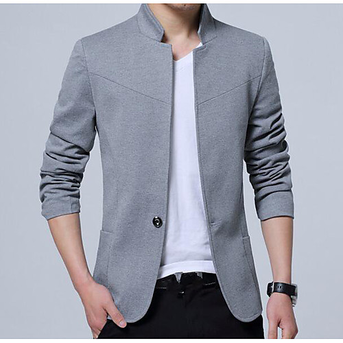 

Men's Blazer Daily Business Simple Casual Solid Colored Slim Cotton / Polyester Men's Suit Gray / Royal Blue / Black - Stand Collar / Fall / Spring / Long Sleeve / Plus Size / Business Casual