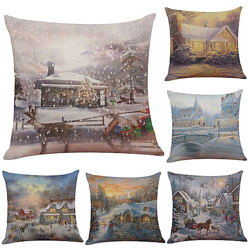 

6 pcs Linen Cotton / Linen Pillow Cover Pillow Case, Textured Traditional / Classic Bolster Beach Style