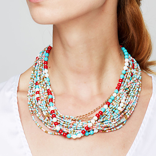 

Women's Statement Necklace Beaded Necklace Twisted Ladies Elegant Bohemian Fashion Resin Plastic Alloy Rainbow Red Blue Black Beige Necklace Jewelry For Party Special Occasion Casual Daily
