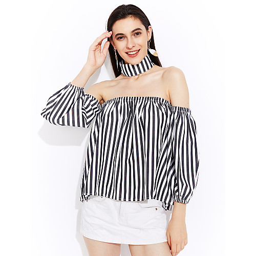 

Women's T shirt Striped Backless Long Sleeve Daily Tops Streetwear Black