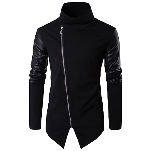 

Men's Jacket Daily Fall Winter Regular Coat Stand Collar Slim Jacket Long Sleeve Solid Colored Patchwork Black / Work / Cotton