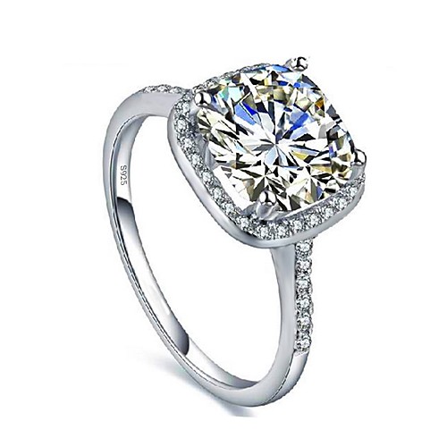 

Women's Ring Diamond Cubic Zirconia tiny diamond Silver Zircon Square Ladies Fashion Party Daily Jewelry Simulated