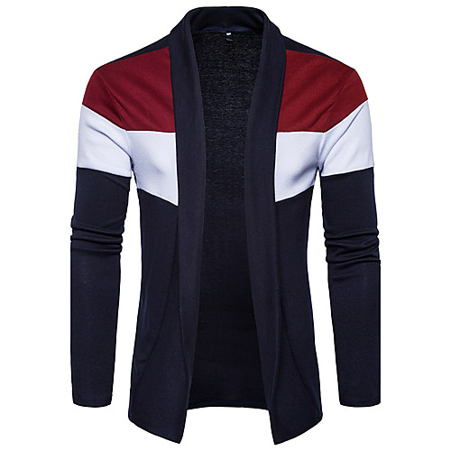 

Men's Color Block Cardigan Long Sleeve Slim Regular Sweater Cardigans Shirt Collar Spring Fall Black Navy Blue / Weekend