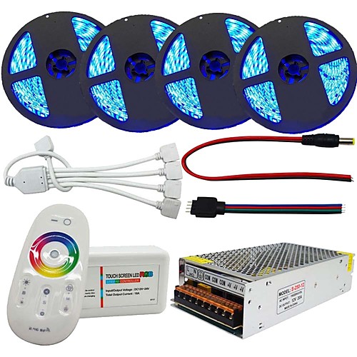

LED Strip Light Led Strip Set 20m 4x5m LED Light Strips Flexible Tiktok Lights 5050 10mm 200W with 2.4g Touch Screen RF Remote Controller 12V 20A Power Adapter kit