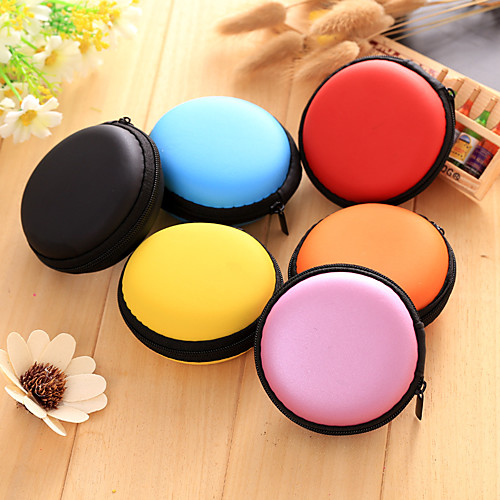 

1 PC Soild Color Round Headphone Zipper Storage Bag