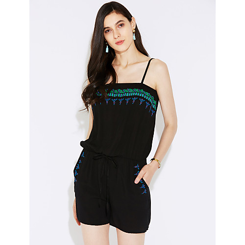 

Women's Daily Going out Strap Black Blue Romper Color Block Backless Print
