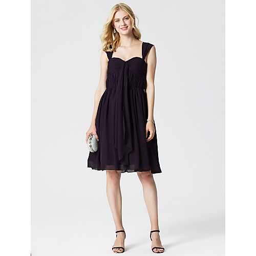 

A-Line Elegant Open Back Cute Holiday Homecoming Cocktail Party Dress Straps Sleeveless Knee Length Chiffon with Ruched Draping 2021 / Prom