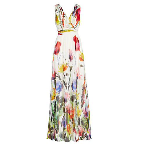 

Women's Swing Dress Maxi long Dress White Sleeveless Butterfly Floral Print Summer V Neck Holiday Beach Floral S M L XL