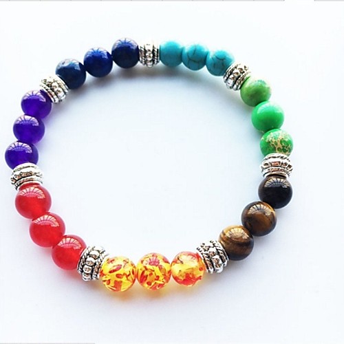 

Women's Men's Turquoise Crystal Bead Bracelet Chakra Natural Fashion Simple Style equilibrio Healing Pearl Bracelet Jewelry Rainbow For Gift Daily Formal Valentine Festival / Stainless Steel