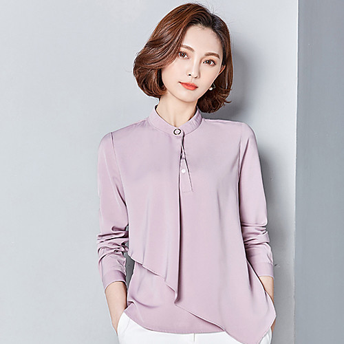 

Women's Blouse Solid Colored Long Sleeve Daily Tops Cotton Blushing Pink Wine Green