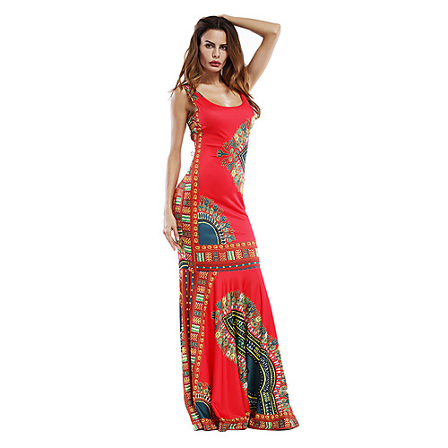 

Women's Shift Dress Maxi long Dress Army Green White Black Red Sleeveless Geometric Ruched Summer All Seasons Deep U Casual Vintage Party Holiday Going out Boho Bohemia Beach S M L XL XXL
