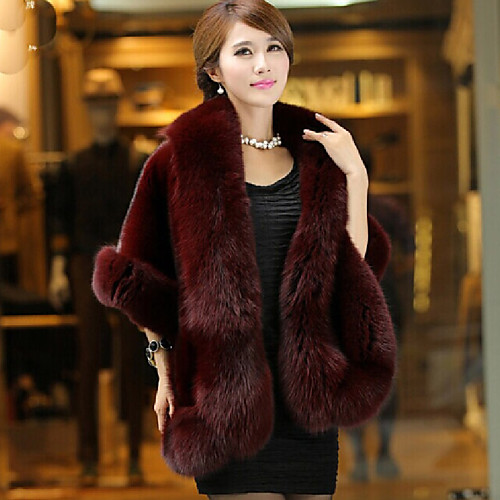

Women's Fur Coat Party Winter Regular Coat Simple Casual Jacket Sleeveless Solid Colored Fur Trim Wine Black / Faux Fur / Plus Size