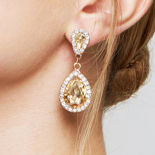 

Women's Champagne AAA Cubic Zirconia Drop Earrings Dangle Earrings Hanging Earrings Pear Cut Solitaire Two Stone Ladies Elegant Fashion Bridal Blinging Crystal Imitation Diamond Earrings Jewelry