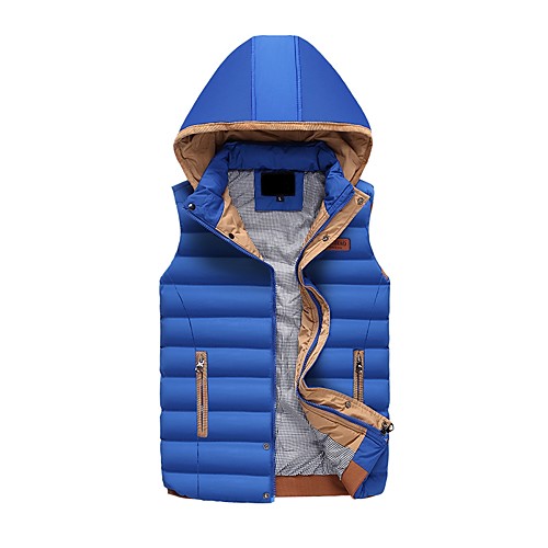 

Men's Down Daily Fall Winter Regular Coat Hooded Jacket Sleeveless Solid Colored Blue Khaki