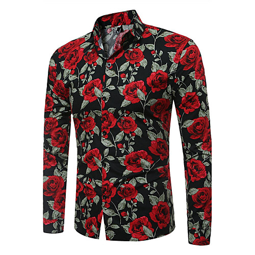 

Men's Shirt Floral Print Long Sleeve Daily Slim Tops Vintage White Black