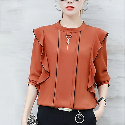 

Women's Blouse Solid Colored Ruffle Long Sleeve Daily Tops Streetwear Yellow Blushing Pink Khaki
