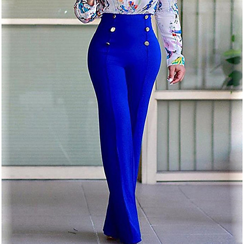 

Women's Streetwear Plus Size Daily Work Bootcut Straight Chinos Pants Solid Colored Pure Color White Blue Wine Fuchsia Black