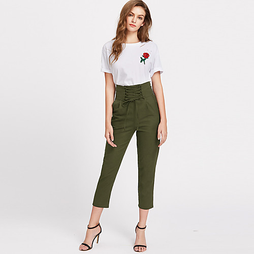 

Women's Streetwear Daily Straight Chinos Pants Solid Colored Black Green