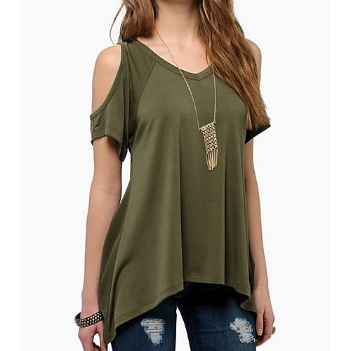 

Women's T shirt Solid Colored Short Sleeve Going out Tops Cotton Black Purple Red