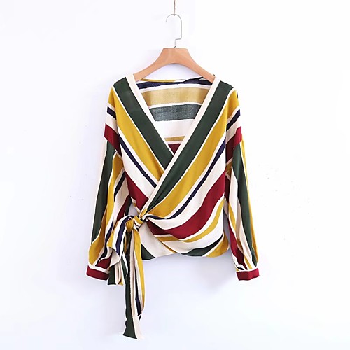 

Women's Blouse Striped Long Sleeve Daily Tops Cotton Streetwear Army Green