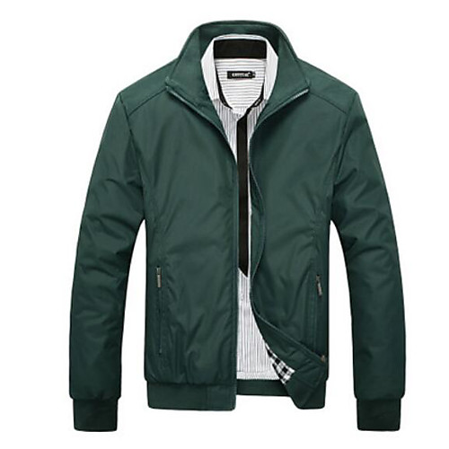 

Men's Jacket Daily Fall Regular Coat Stand Collar Regular Fit Jacket Long Sleeve Solid Colored Blue Green