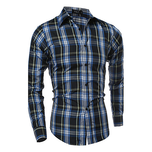 

Men's Shirt Striped Plaid Plus Size Long Sleeve Daily Tops Active Standing Collar Black Beige / Summer