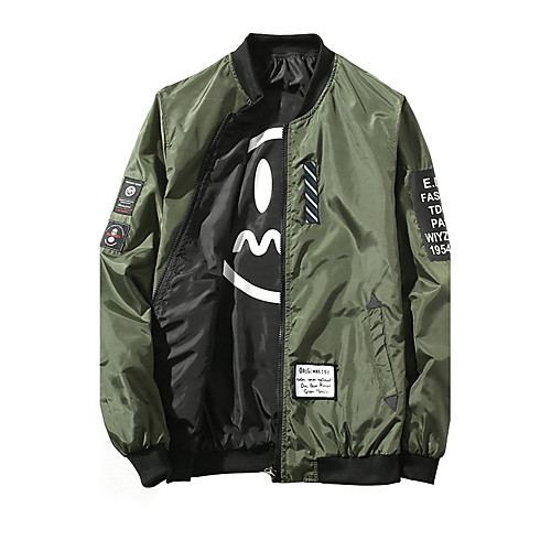 

Men's Jacket Daily Fall Winter Regular Coat Stand Collar Regular Fit Jacket Long Sleeve Letter Patchwork Army Green White / Plus Size / Cotton
