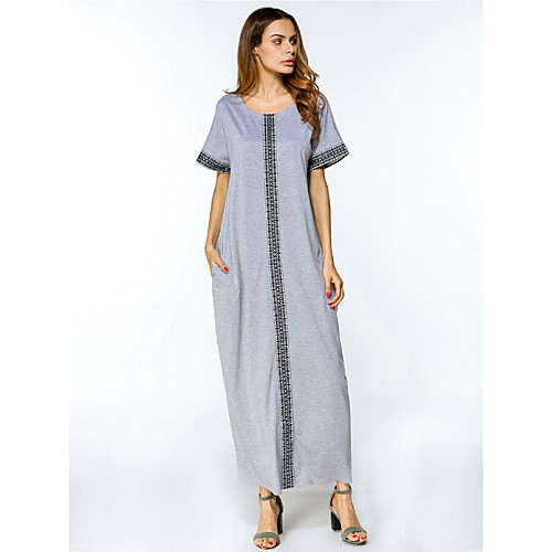 

Women's Jalabiya Maxi long Dress Gray Short Sleeve Solid Colored Summer Round Neck M L XL XXL / Cotton / Cotton