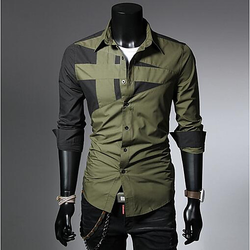 

Men's Shirt Solid Colored Color Block Long Sleeve Casual / Daily Tops Simple Classic Collar Army Green Gray White