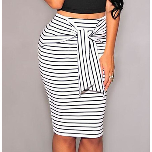 

Women's Daily Work Bodycon Skirts Striped Color Block Bow White Black / Slim