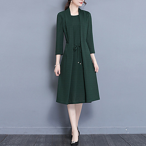 

Women's Sheath Dress Midi Dress Wine Green 3/4 Length Sleeve Solid Colored Fall Winter Asymmetrical Vintage Chinoiserie Sophisticated Going out L XL XXL 3XL 4XL / Plus Size / Plus Size