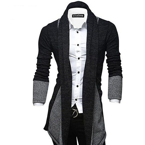 

Men's Streetwear Color Block Cardigan Long Sleeve Slim Long Sweater Cardigans Shirt Collar Fall Winter Wine Light gray Dark Gray / Weekend